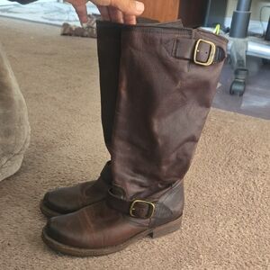Frye Brown Leather Womans  Riding Boots Size 7 with buckles